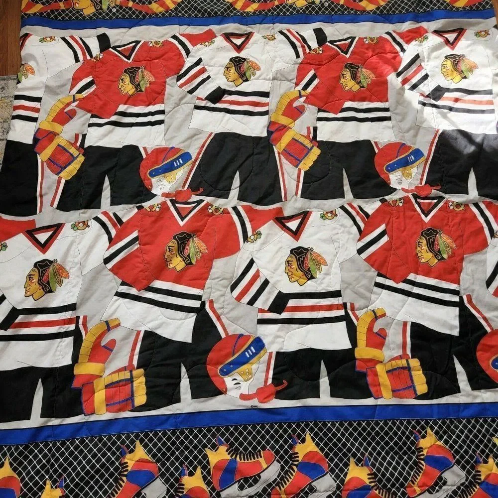 Vintage Chicago Blackhawks Twin Comforter Blanket Ice Hockey Tommy Hawk